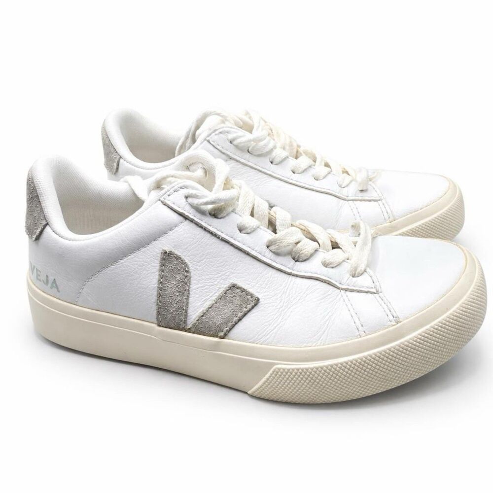 Veja Campo White Pierre ChromeFree Leather Low Top Sneakers Womens Size 6 EUR 37